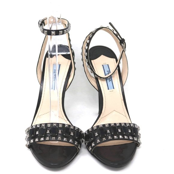 PRADA 38 Studded Rhinestone Jewel Ankle Strap Sandal Stiletto Heels - Picture 5 of 11